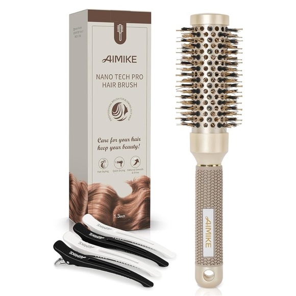 Nano Tech Pro Round 3 Inch Hair Brush for Blow Out Gold 4 Free Clips - Picture 1 of 6